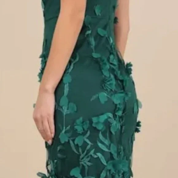 Lulus Limitless Adoration Emerald 3d Floral Embroidered Midi dress - Picture 6 of 7